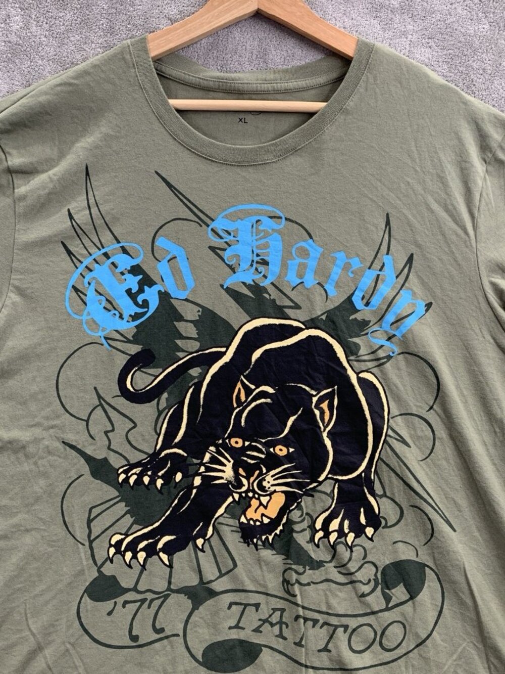 Ed Hardy Shirt Mens XL Green Crouching Panther Tee DEH Tattoo Y2K Streetwear - Picture 4 of 7